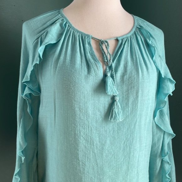 Cooper & Ella Blue Ruffled Tie Front Blouse - Picture 1 of 5